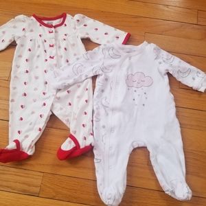 2 Sparkly Onesies Hearts and Clouds Size 3 months